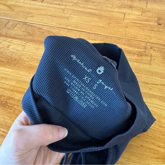 Spiritual Gangster Icon T-Back Sports Bra Ribbed Knit Navy Blue Size XS/S - Picture 4 of 4